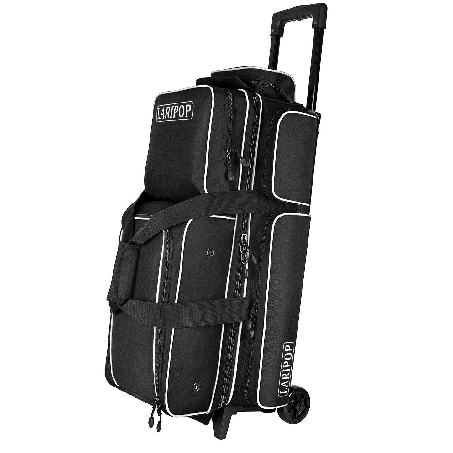 3 Bowling Ball Bag With Wheels - Rolling Bag for Balls & Accessories - Retractable Handle Extends to 38"