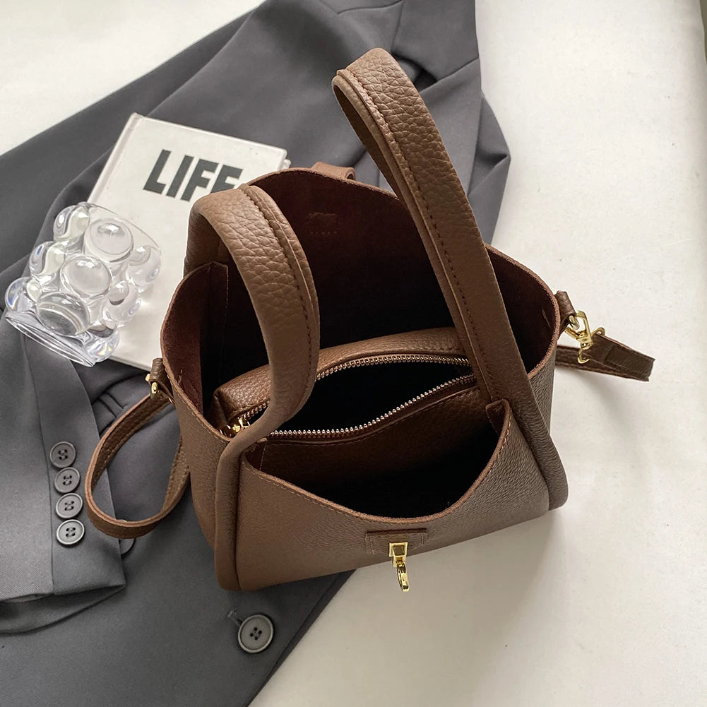 Bucket Bag for Women Magnetic Closure Shoulder Bag PU Leather with Inner Bag Crossbody Bag Solid Handbag for Work Travel