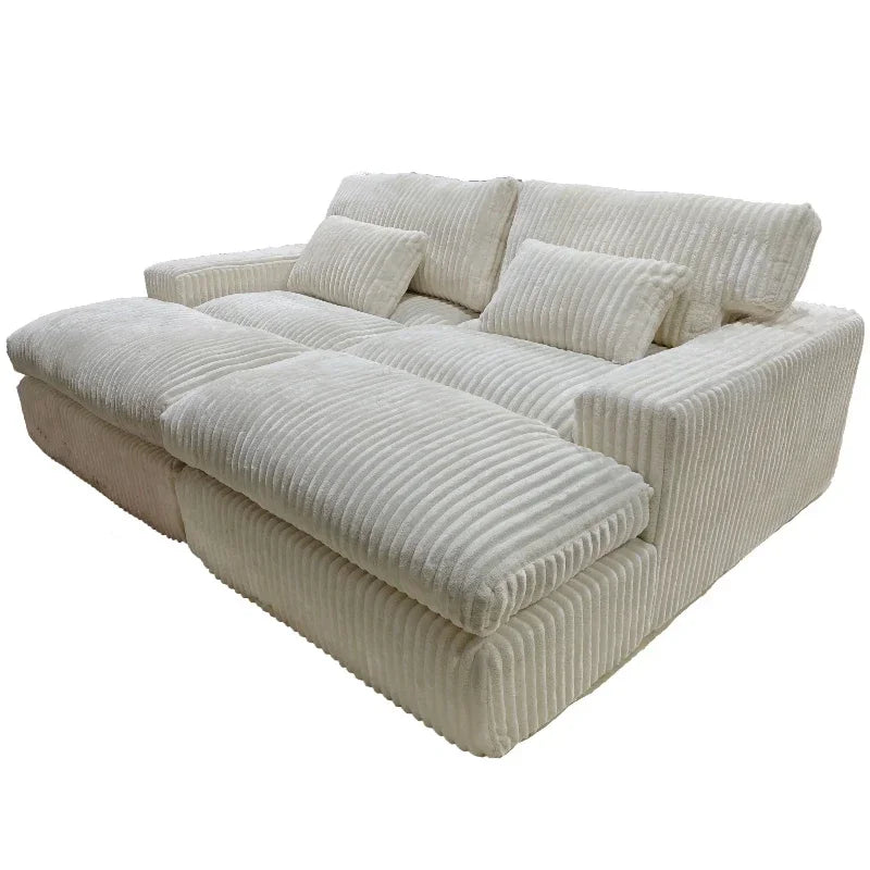 Italian Style Retro Luxury Corduroy Double Sofa Bed for Living Room Vacuum Compression Washable Customizable  Furniture Sofa