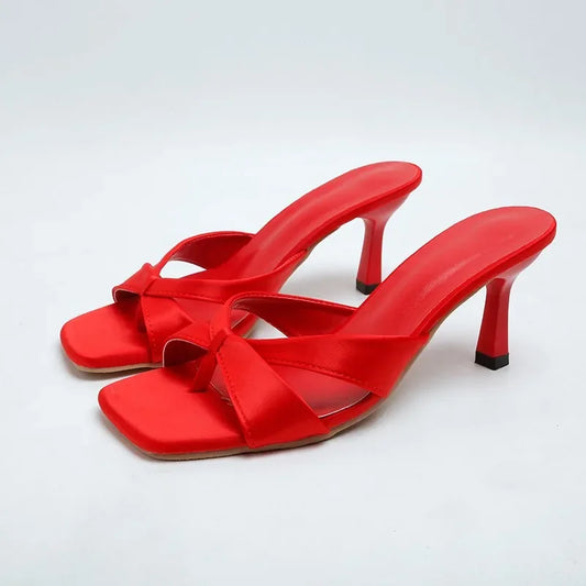 Woman Heels Slippers Sexy Elegant High Heel Shoes Outdoor Casual Pumps Open Toe Ladies Mules Women Shoes Green Red Women Sandals