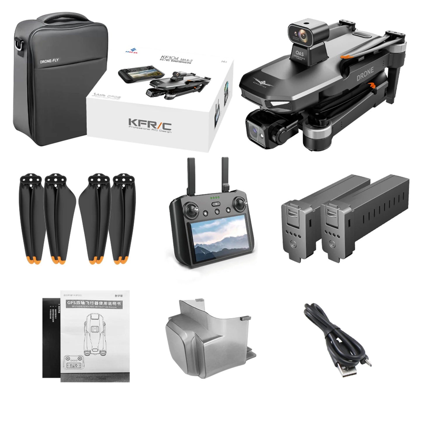 KF104MAX-2 KF104 RC Drone Intelligent Touch Screen FPV Brushless Control 3-axis Gimbal GPS Positioning Aerial Photography Drone