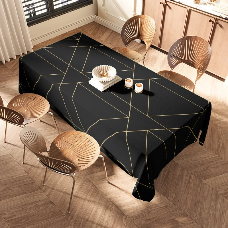 Luxury Dining Tablecloth Modern Geometric Design Kitchen Decoration Solid Black Yellow Gold Colorful Table Cover Rectangular Sha