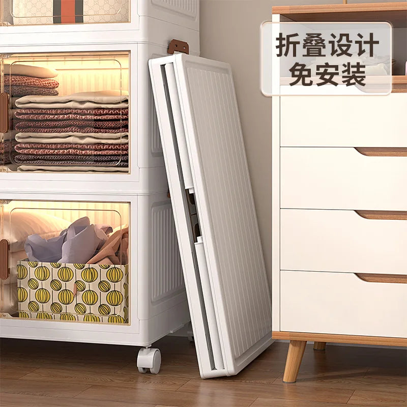 Large Volume Multifunction Folding Living Room Cabinet Closet Organizer With Wheel Stackable Sundries Large Capacity Storage Box