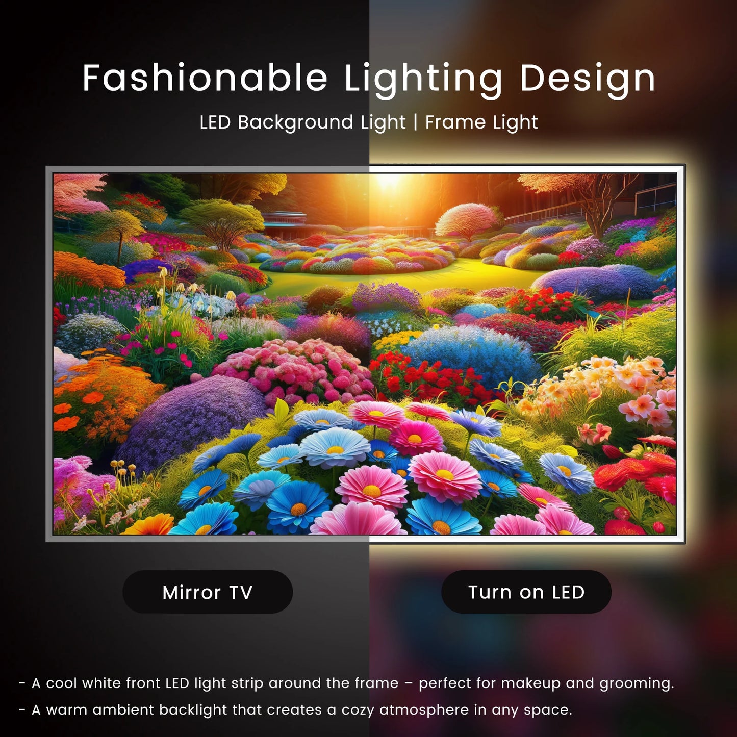 2025 Model Soulaca 43-inch 4K Ultra HD Smart Bathroom Mirror TV with LED Lights Built-in Netflix & YouTube Modern Vanity Mirror