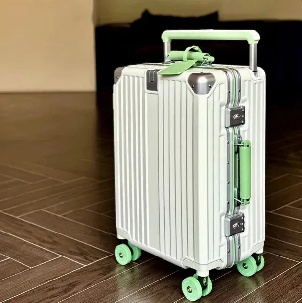 Wide Handlebar Suitcase Rolling Luggage Large Capacity Aluminum Frame Trolley Case with Colorful Silent Spinner Wheels TSA Lock