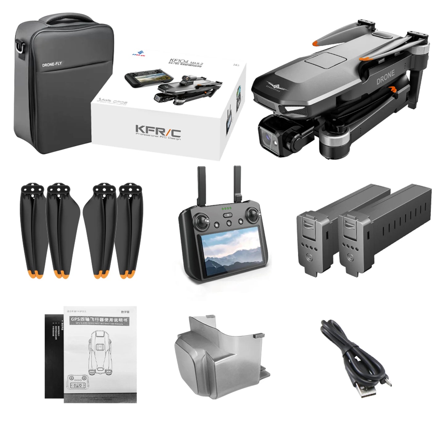KF104MAX-2 KF104 RC Drone Intelligent Touch Screen FPV Brushless Control 3-axis Gimbal GPS Positioning Aerial Photography Drone
