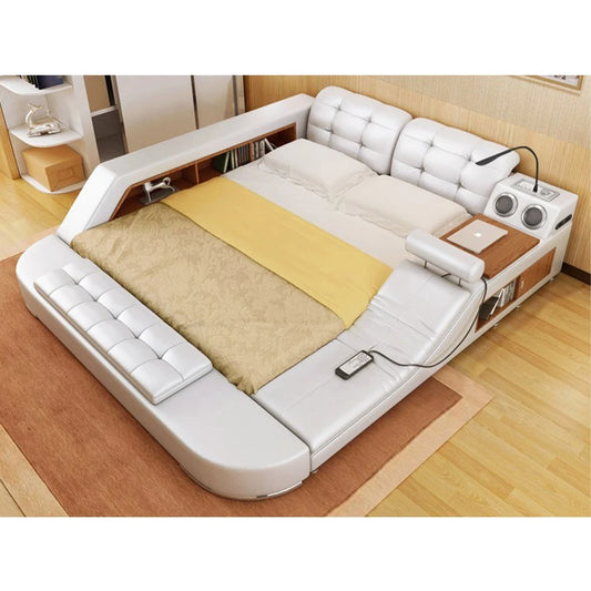 Tech Smart Bed Frame Multifunctional Massage Bed Ultimate Bed,  Genuine Leather Tatami Upholstered Bed with Bluetooth Speaker