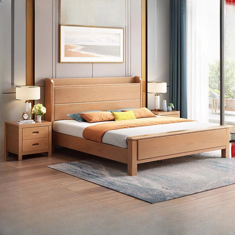 Nordic beech solid wood bed 1.8 meters master bedroom double bed modern simple 1.5 meters single log wind storage wedding bed