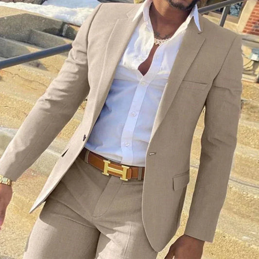 Men's suit is a 2-piece set of outerwear, jacket and trousers for business banquets and other occasions