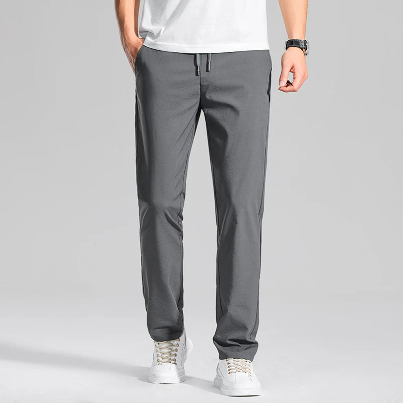 Men's Clothing Summer Thin Casual Pants Elastic Waist Straight Business Classic Trousers Stretch Soft Office Male Pants