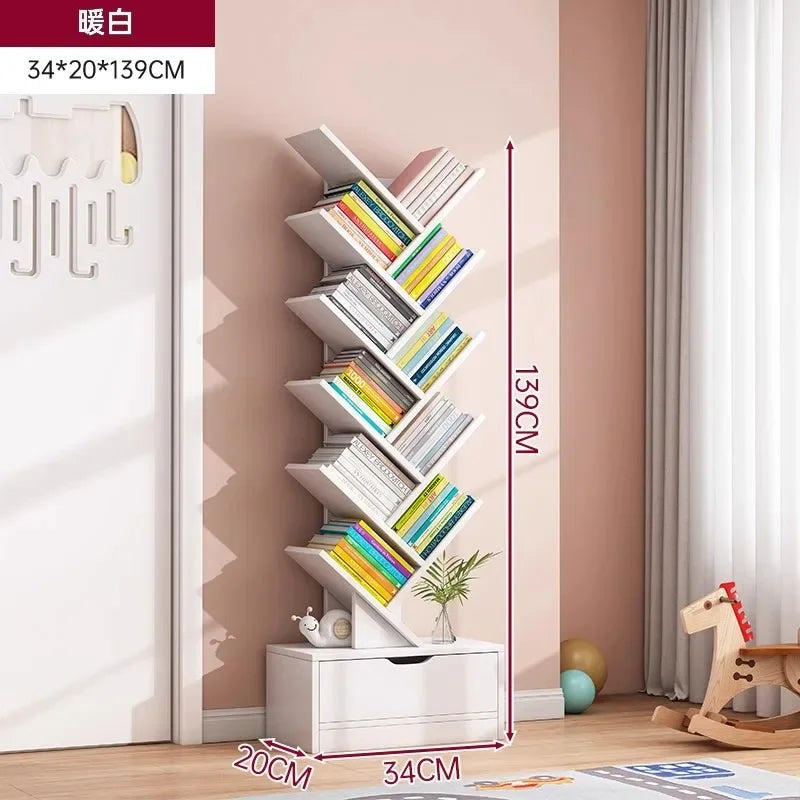 Bookshelf,Floor Standing Storage Rack,Living Room Tree Shaped Bookshelf Against The Wall,Multi-layer Narrow Seam Storage Cabinet