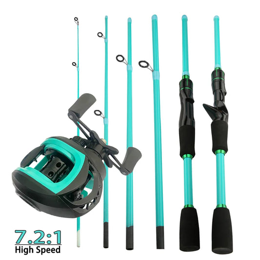 1.8 2.1m Lure Fishing Rod Baitcasting Reel Combo4/5 Sections Carbon Spining Casting Rod High Speed 7.2:1 Fishing Reel Sets Pesca