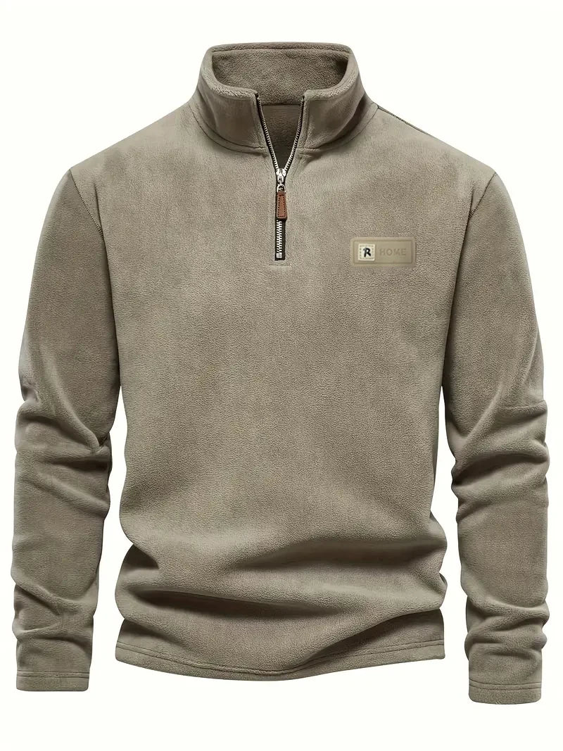 Men's fashion is versatile! Half zip stand up collar fleece long sleeved top