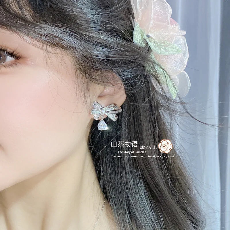luxury jewelry set for women geometric earrings design bow necklace