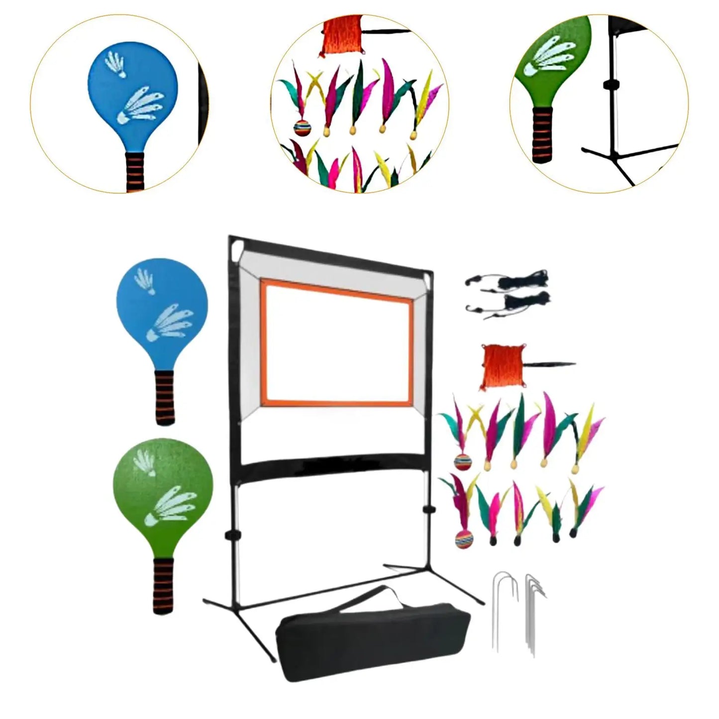Badminton Net Set Sports Net with Carry Bag with Stand with Shuttlecocks with Rackets for Games Beach Indoor Practice