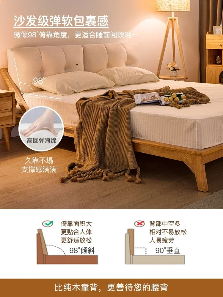 Nordic solid wood bed 1.8m modern simple Japanese cream style tatami double low bed small family log master bedroom