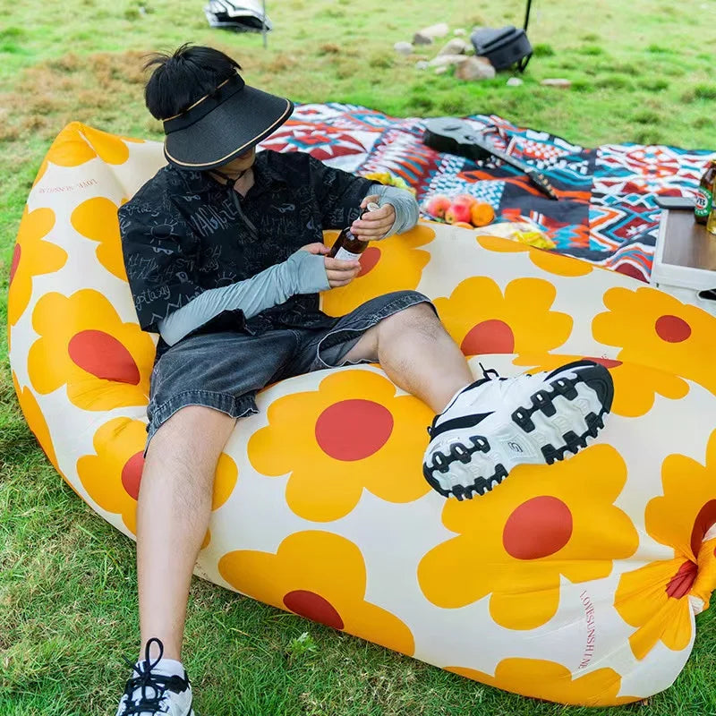 Outdoor Camping Inflatable Sofa Folding Portable Air Sofa Lightweight Ultralight Backpacking Beach Lazy Sleeping Bed