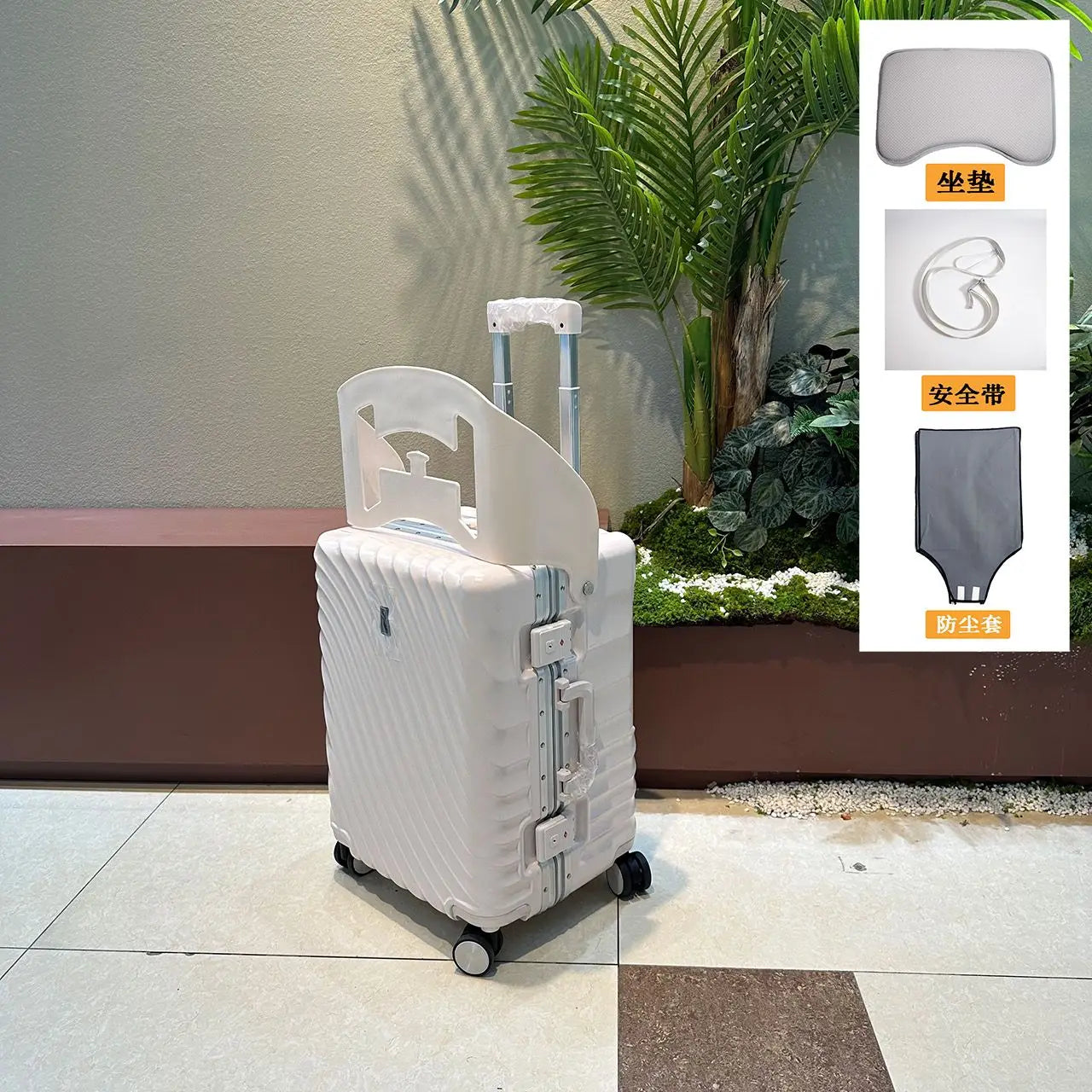Luggage Kids Ride On Travel Suitcase Baby Stroller Wheeled Trolley Carry On Luggage Wheels Unisex Minimalist White Black Design