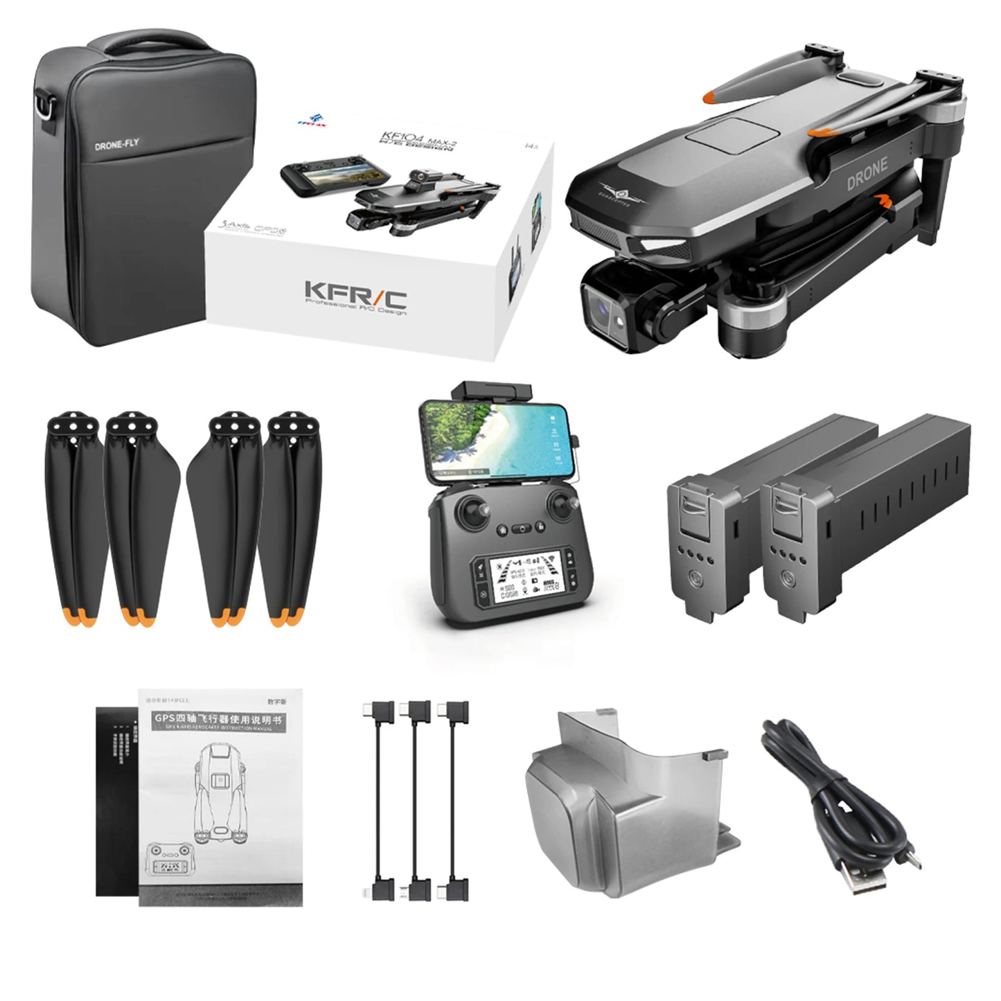 KF104MAX-2 KF104 RC Drone Intelligent Touch Screen FPV Brushless Control 3-axis Gimbal GPS Positioning Aerial Photography Drone