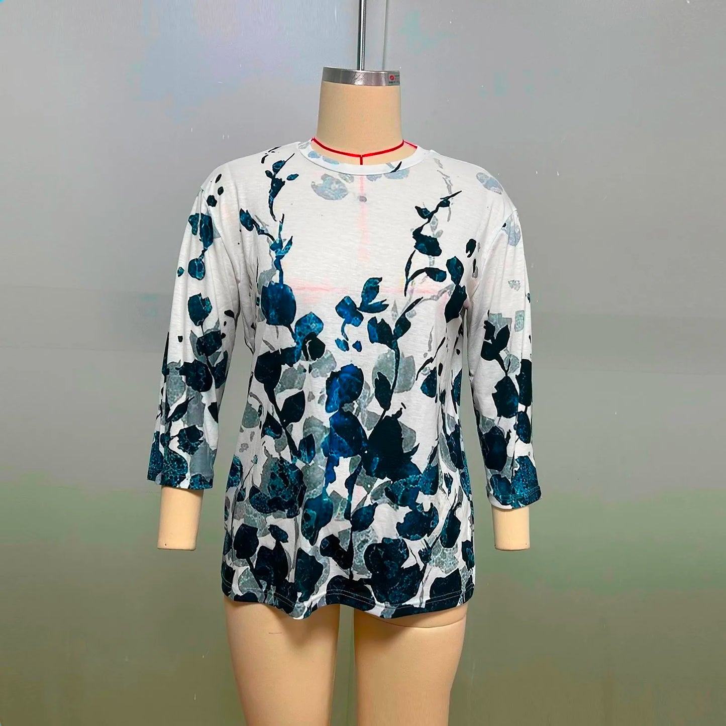 Female Clothing Delicate Fashion Shirts Floral Round Neck 3/4 Sleeves Printed Summer Women Pullover Daily Wear Vetement Femme