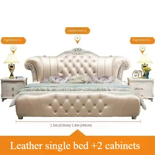 Wood Modern Bed Luxury Leather Classic Wedding Bed European Confortable Safe Camas De Matrimonio Dormitorio Bedroom Furniture