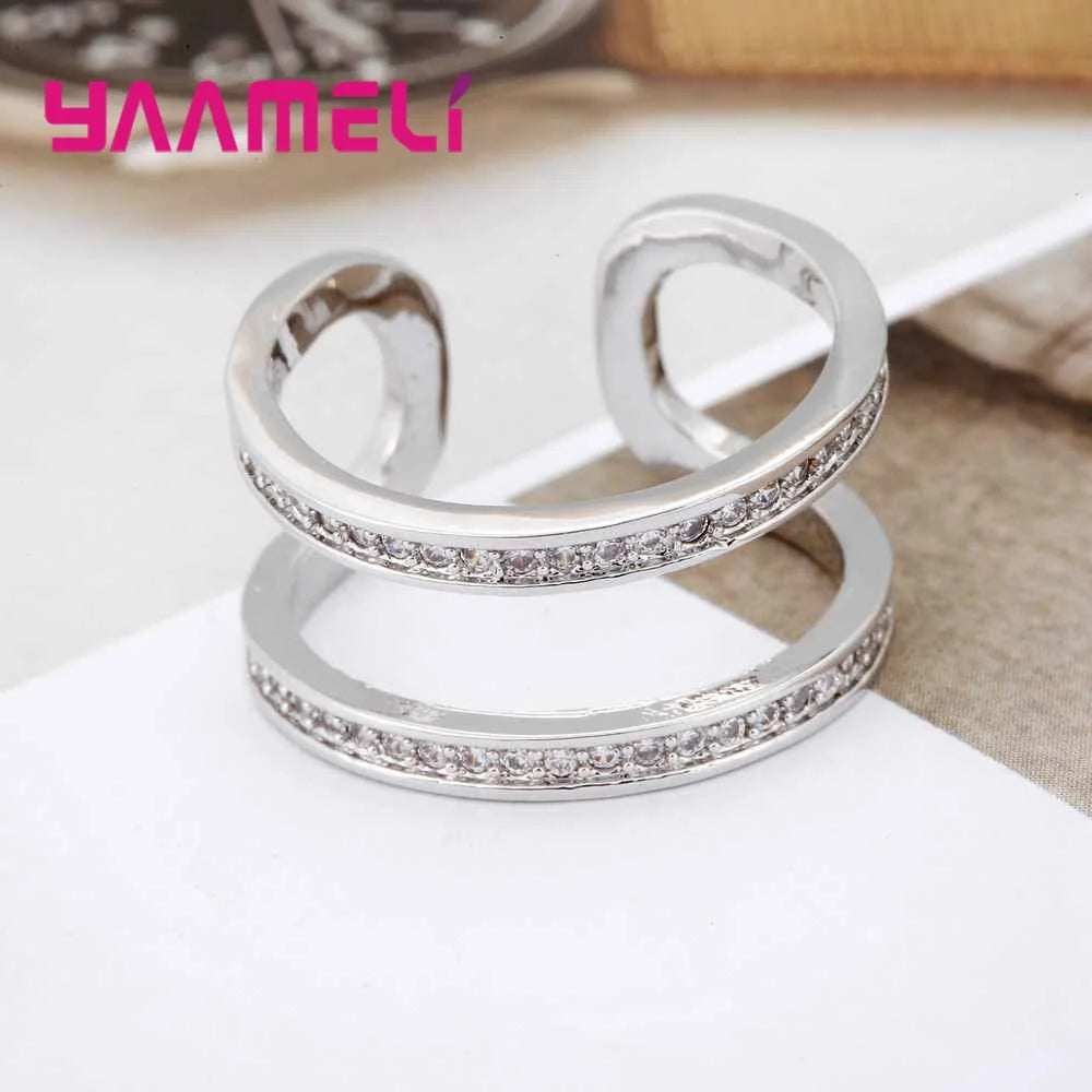 Woman Jewelry Fashion Simple Open Design Ring Cheap 925 Sterling Silver Cubic Zirconia Wedding Rings for Women