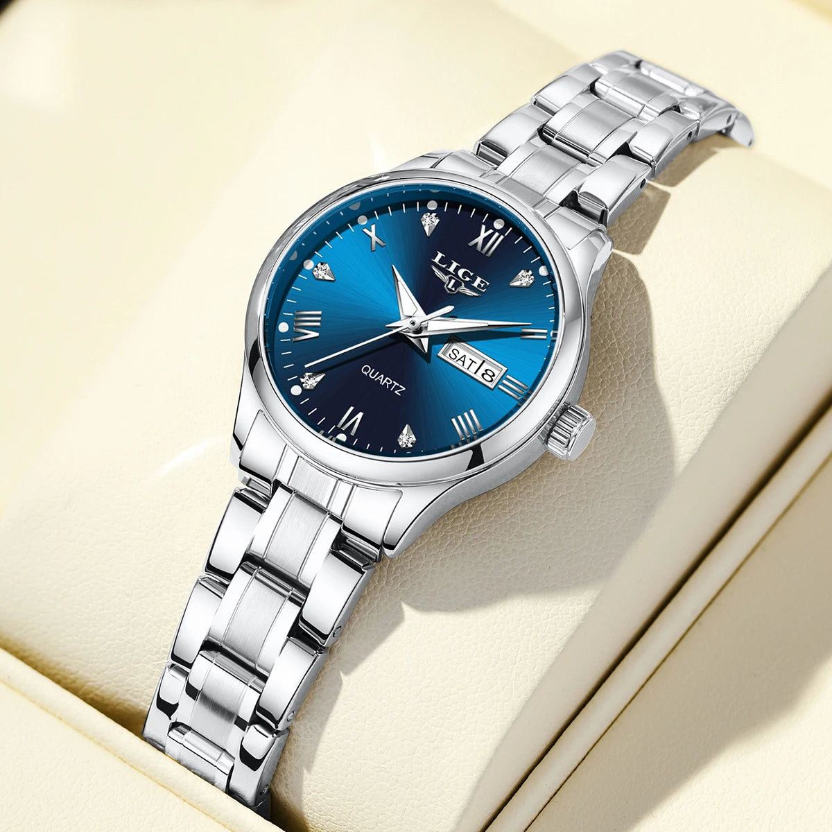 LIGE Top Brand Luxury Quartz Watches for Woman Elegant Fashion Classic Week Calendar Ladies Clock Women's Watch Montre Femme New