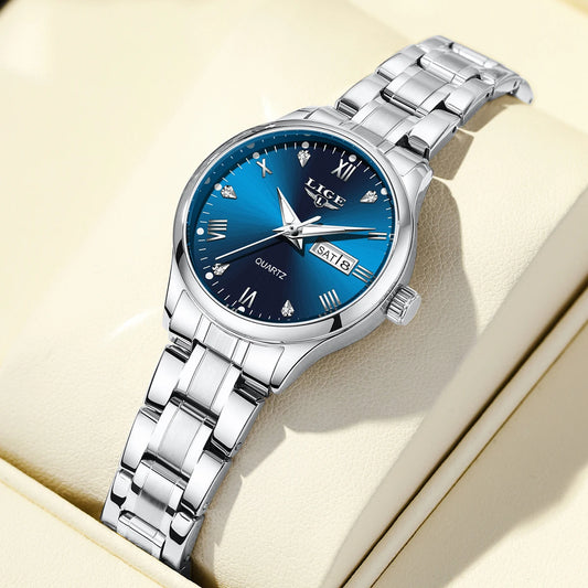 LIGE Top Brand Luxury Quartz Watches for Woman Elegant Fashion Classic Week Calendar Ladies Clock Women's Watch Montre Femme New