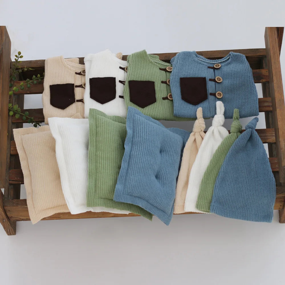 Newborn Photography Props Cloth Hat Pillow Baby Boy Girl Romper Bodysuits Outfit Shooting Photo Props Clothing Accessories