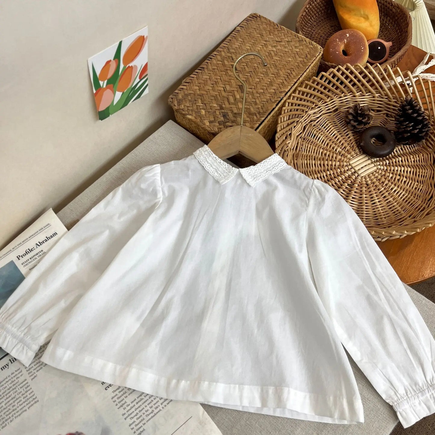 Fashion Baby Girl Princess Cotton Shirt Lace Collar Infant Toddler Child Blouses Outfit Spring Autumn White Baby Clothes 1-10Y