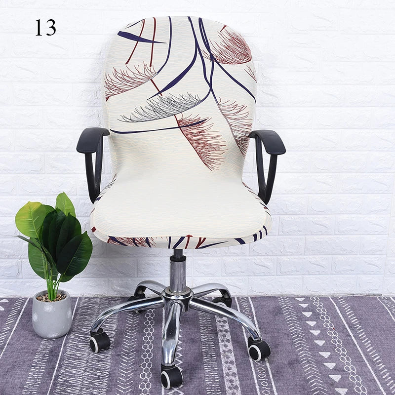 Swivel Chair Cover Solid Color Elastic Chair Protector Computer Office Chair Cover Back Cover Rotating Chair Slipcover Stretch