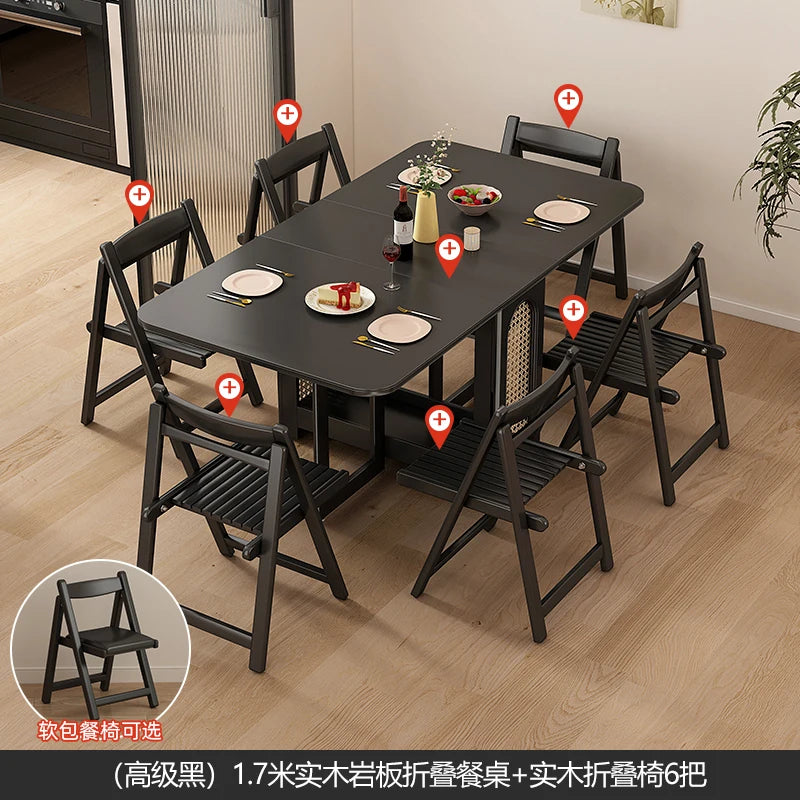 Folding Dining Table Set 6 Vintage Rattan Dining Table Set Modern Luxury Nordic Mesas Pegables Portatil Dining Room Furniture