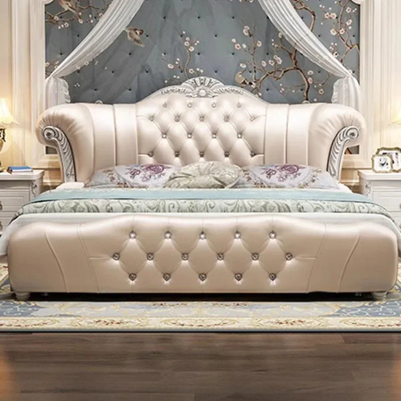 Wood Modern Bed Luxury Leather Classic Wedding Bed European Confortable Safe Camas De Matrimonio Dormitorio Bedroom Furniture