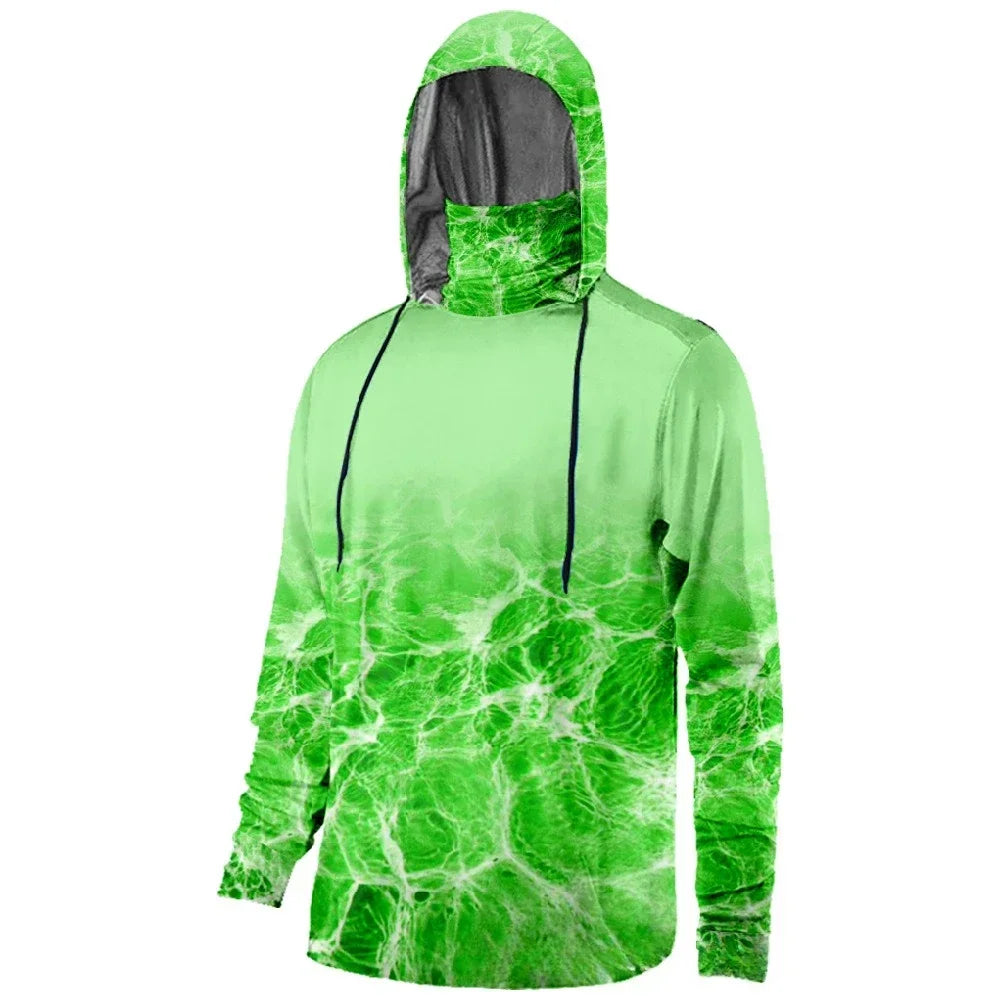 Mens Fishing Clothing Trout Tuna Water Waves Sunset Printed Sun Protection Face Mask Hoodies Outdoor Sports Breathable Clothes
