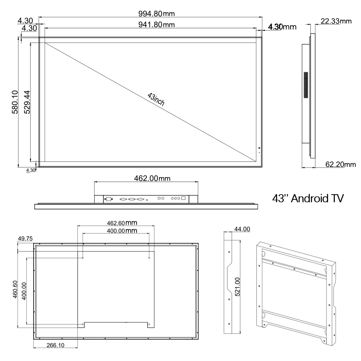 Souria 43 inches 4K Smart Mirror Android System Waterproof TV Bathroom SPA Large Screen ATSC DVB Hotel Indoor Swimming Pool