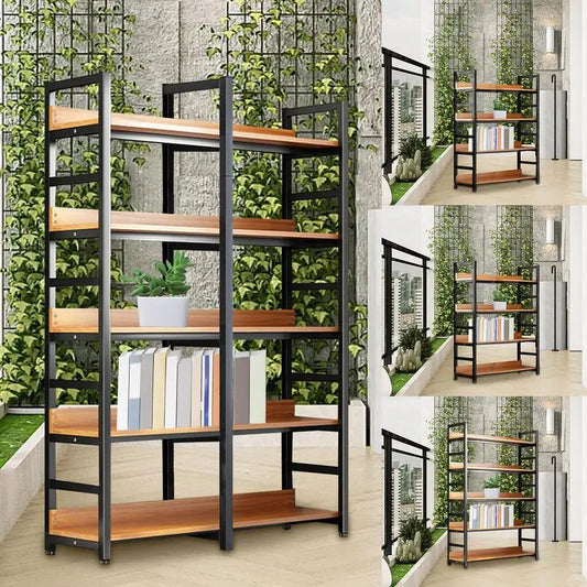Bookcase Simple Flooring Steel Wood Multi-Layer Living Room Simple Storage Rack Home Bedroom Storage Bookcase Shelves Rack