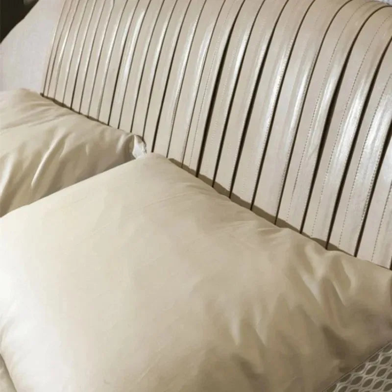 Hotel queen size leather bed frame wooden bed nappa genuine leather headboard king size  bed