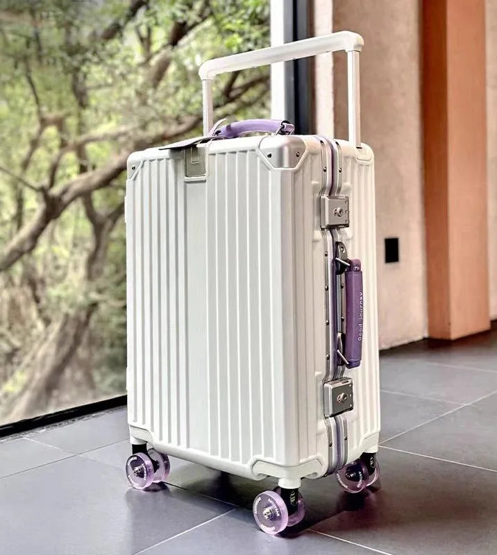 Wide Handlebar Suitcase Rolling Luggage Large Capacity Aluminum Frame Trolley Case with Colorful Silent Spinner Wheels TSA Lock
