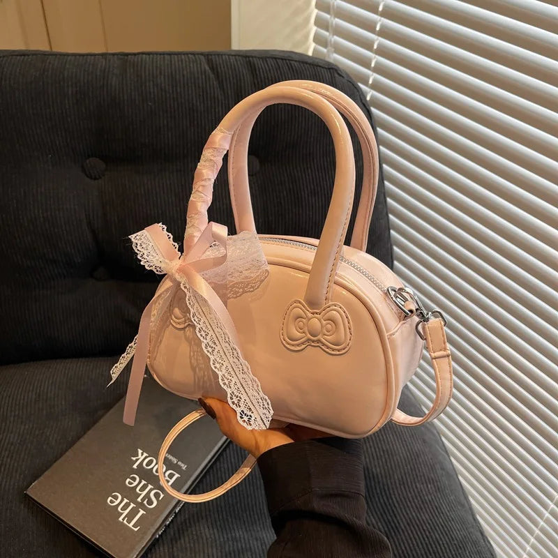 Women's Bag Korean Version Stylish Portable Pillow Bag Women's Superior Sense Simple Lace Sweet Shoulder Crossbody Cute Bow Bag