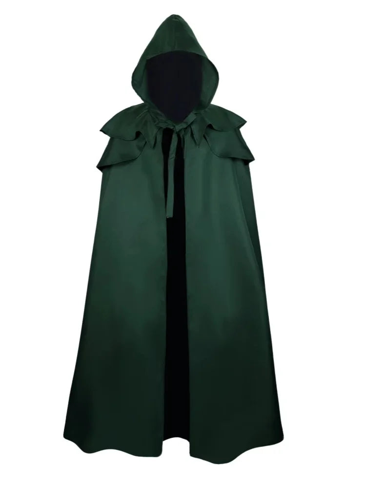 Men Cloak Hooded Medieval Monk Costume Windproof Mens Trench Coat Gothic Wizard Capes Trench-Coat Clothing Halloween Cos
