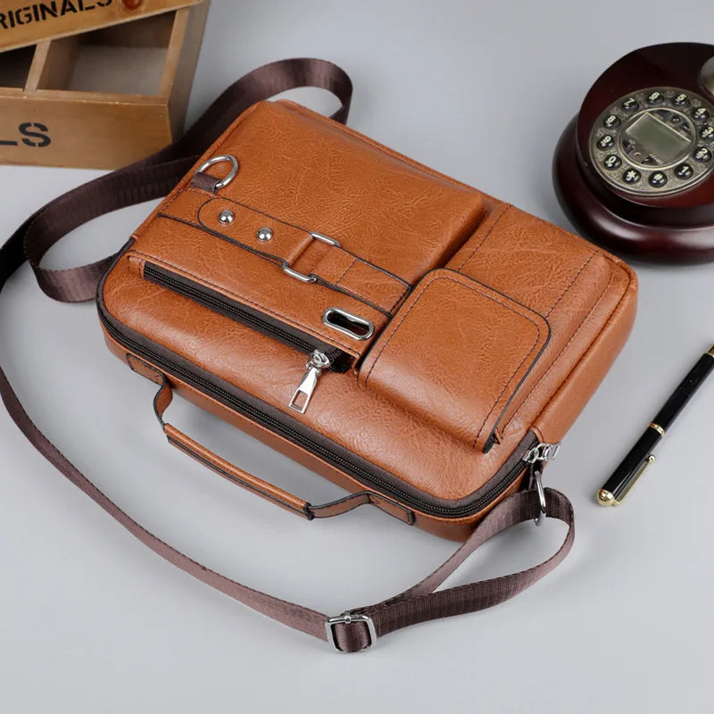 Large Capacity Men's Bag Multiple Pockets Business Shoulder Bag Message Bag Multi Functional Handbag For Men Commuting