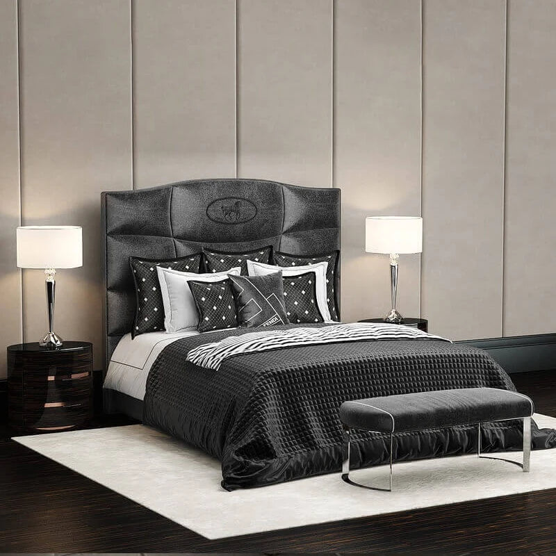 Italian design soft fabric or leather king & queen sizes bedroom beds bedding set luxury double hotel bed