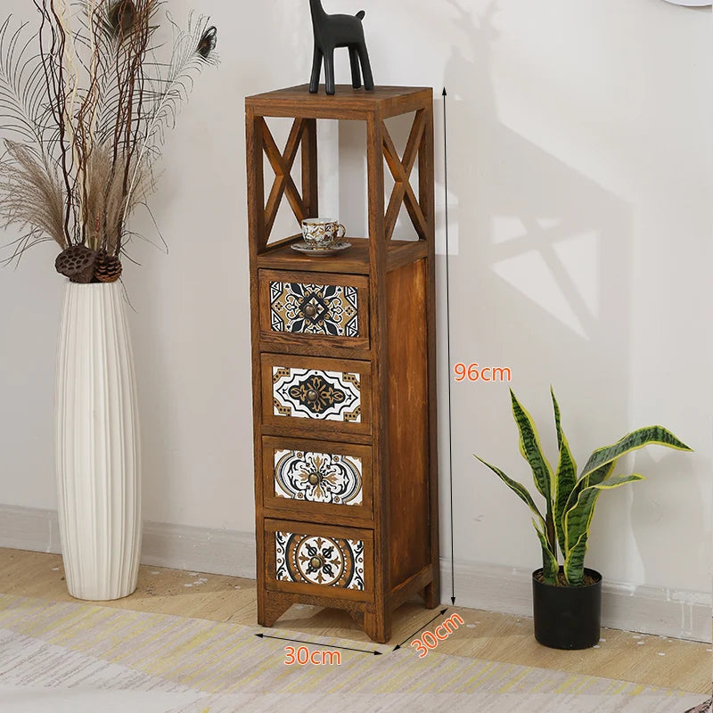 Narrow Storage Cabinet  American Style Solid Wood Storage Rack Large Capacity Multi-layer Storage Organizer Home Furniture