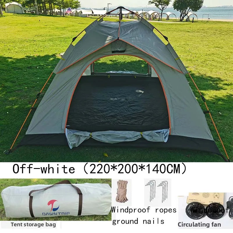 4 Person Ventilated Camping Tent with USB Air Fan Mesh Door Automatic Setup Easy Pop Up Family Tent for Outdoor Hiking Traveling