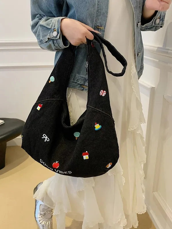Denim Tote Bag Women's Large Capaci Canvas Bag New Lazy Sle Single oulder Slant Cross Bag Commuting op Bag Can Pu...