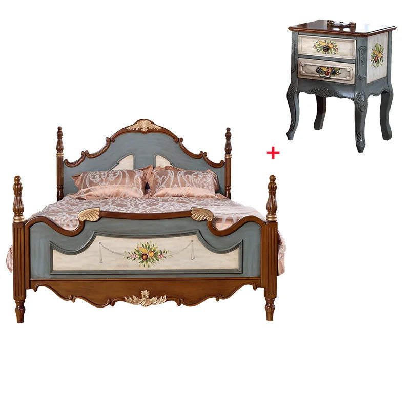 OD59 Mediterranean style pure solid wood bed American double pastoral master bedroom bed 1.5m European furniture 1.8m double