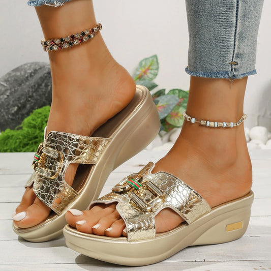 Women Slippers 2025 New Orthopedic Sandals Open Toe Retro Wedge Slippers Casual Flat Shoes Anti-slip Thick Sole Slides Women