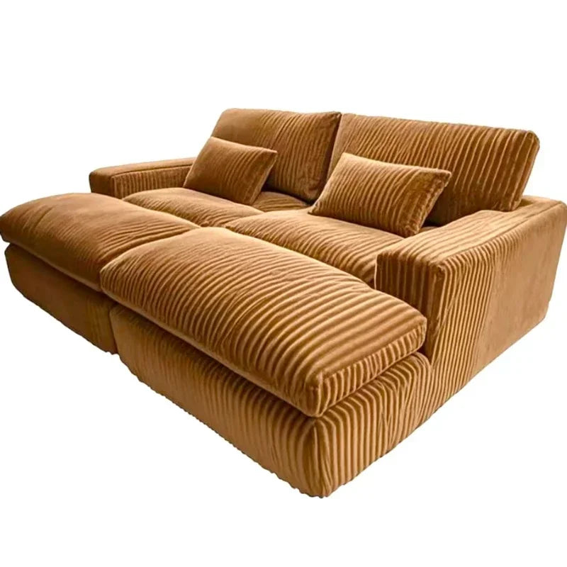Italian Style Retro Luxury Corduroy Double Sofa Bed for Living Room Vacuum Compression Washable Customizable  Furniture Sofa