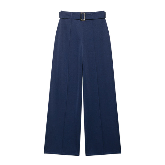Women's clothing autumn new product elegant simple and versatile fashion wide-leg ribbed belt twill casual trousers