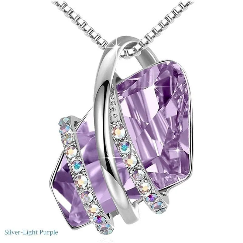Woman Fashion Silve/Rose Gold Crystals Pendant Necklace Birthstone Zircon Necklaces Jewelry Engagement Gifts